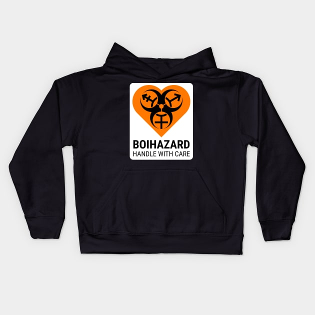 "BOI HAZARD/handle with care" Heart - Label Style - Orange Kids Hoodie by GenderConcepts